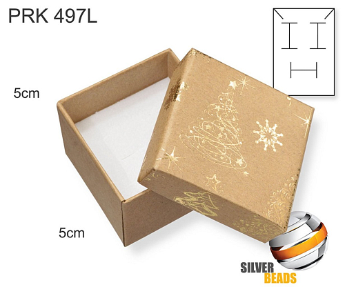 Krabička na šperky. Materiál papír . Ozn. PRK 497L. Velikost 5x5cm. Barva Přírodní a zlatý vánoční motiv.