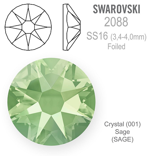 SWAROVSKI XIRIUS FOILED velikost SS16 barva CRYSTAL SAGE