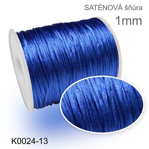SATÉNOVÁ (polyesterová) šňůra velikost průměr 1mm. Barva K0024-13 Modrá Královská