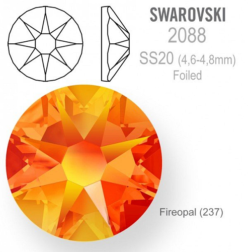 SWAROVSKI XIRIUS FOILED 2088 velikost SS20 barva Fireopal 