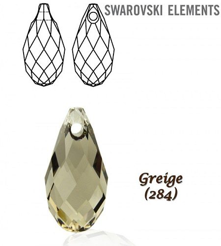 Swarovski 6010 Briolette Pendant 11x5,5mm. Barva GREIGE 