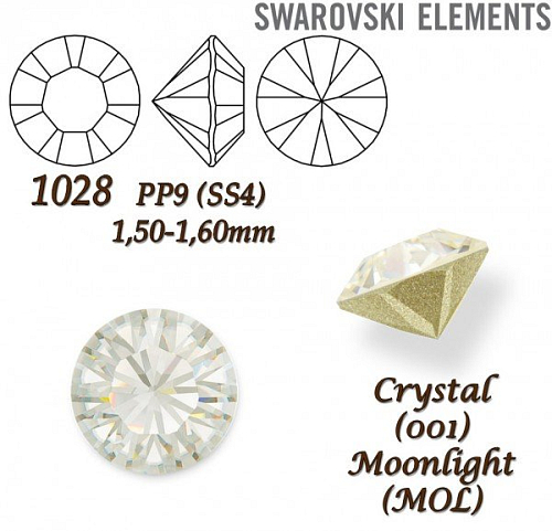 SWAROVSKI ELEMENTS 1028 Chaton Stone PP9 (SS4) 1,50-1,60mm barva CRYSTAL (001) MOONLIGHT (MOL).