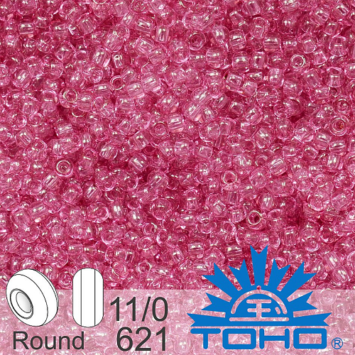 Korálky TOHO tvar ROUND (kulaté). Velikost 11/0. Barva č.621-Transparent French Rose. Balení 8g.