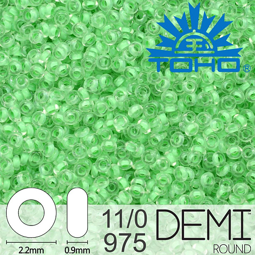 Korálky TOHO Demi Round 11/0. Barva 975 Inside-Color Crystal/Neon Sea Foam-Lined. Balení 5g.