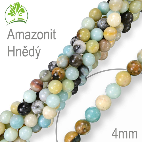 Korálky z minerálů Amazonit Hnědý přírodní polodrahokam. Velikost pr.4mm. Balení 18Ks.