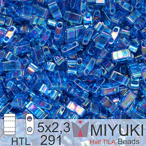 Korálky Miyuki Half Tila. Barva Transparent Capri Blue AB  HTL 291 Balení 3g.