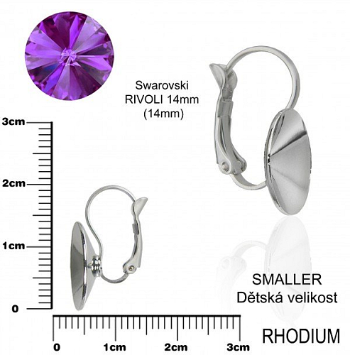 Náušnice mechanická na komponenty Swarovski RIVOLI. Barva rhodium . Velikost 14mm SMALLER Dětská velikost 