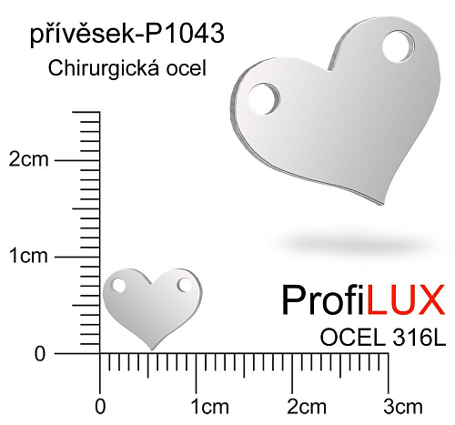 Přívěsek Chirurgická Ocel ozn-P1043 Srdce 2x otvor velikost 10x9mm. Řada přívěsků ProfiLUX