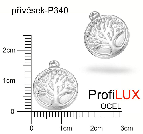 Přívěsek Chirurgická Ocel ozn-P340 strom života MEDAJLON velikost pr.15mm tl.3.5mm. Řada přívěsků ProfiLUX. 