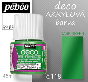 Barva AKRYLOVÁ perleťová Pébeo DECO. Odstín č.118 DARK GREEN. Balení 45 ml.