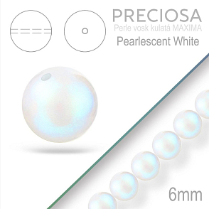 Preciosa Perle voskovaná kulatá MAXIMA barva Pearlescent White velikost 6mm. Balení návlek 21Ks.