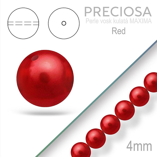 PRECIOSA Voskované Perle barva RED velikost 4mm. Balení návlek 31Ks. 