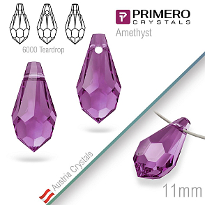 Přívěsky PRIMERO Crystals . Tvar 6000 Teardrop. Barva Amethyst. Velikost 11mm