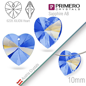 Korálky PRIMERO Crystals. Tvar 6228 XILION Heart. Barva Sapphire AB. Velikost 10mm