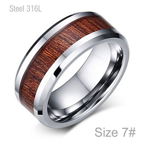 Prsten z wolframové ocele "Natur" R 0036 s reliéfem dřeva ve středu o velikosti 7