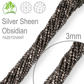Korálky z minerálů Silver Sheen Obsidian Fazetovaný polodrahokam. Velikost pr.3mm. Balení 130Ks.