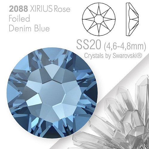 SWAROVSKI  XIRIUS Rose 2088 Foiled. Barva Denim Blue velikost SS20 (4,6-4,8mm). Balení 15Ks.
