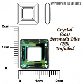 SWAROVSKI ELEMENTS Square Ring barva CRYSTAL (001) BERMUDA BLUE (BB) velikost 14x14mm.