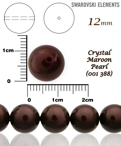 SWAROVSKI 5811 Voskované Perle barva CRYSTAL MAROON PEARL velikost 12mm. 