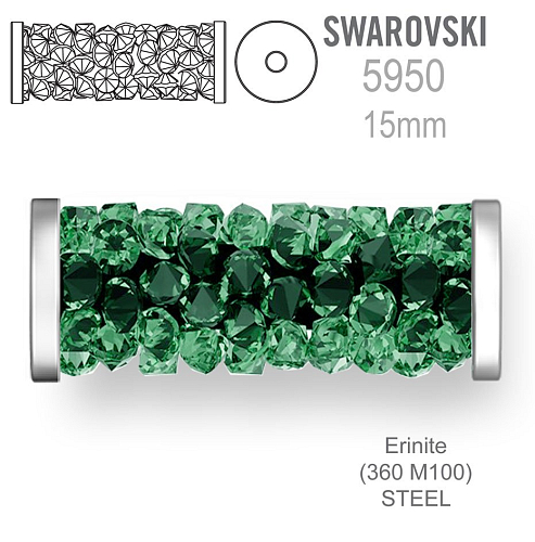 Swarovski 5950 Fine Rocks Tube barva Erinite STEEL velikost 6x15mm