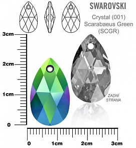 SWAROVSKI Pear-Shaped 6106 barva Crystal Scrabaeus Green velikost 22mm.