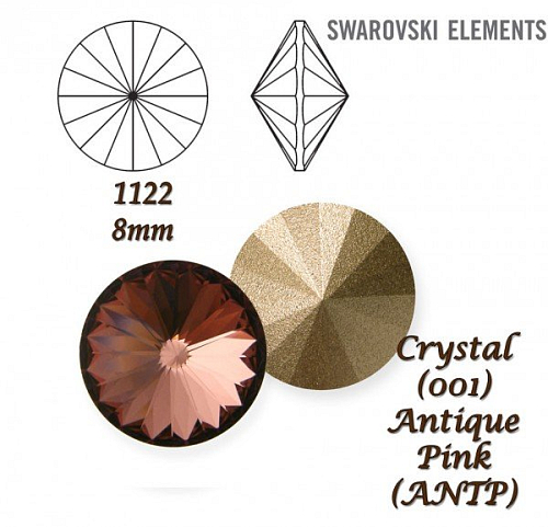 SWAROVSKI ELEMENTS RIVOLI 1122 SS39 barva CRYSTAL (001) ANTIQUE PINK (ANTP) velikost 8mm. 