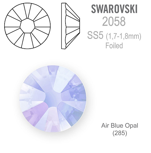 SWAROVSKI 2058 XILION FOILED velikost SS5 barva AIR BLUE OPAL 