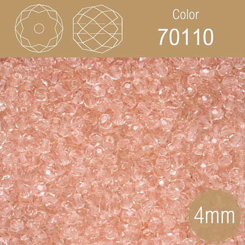 Korálky BROUŠENÉ 4mm. Barva 70110. Průhledná růžová. Balení 120Ks.