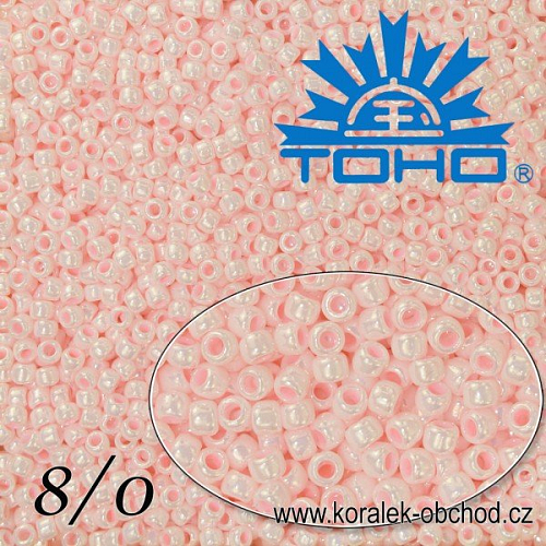 Korálky TOHO tvar ROUND (kulaté). Velikost 8/0. Barva č. 126- Opaque-Lustered Baby Pink . Balení 10g.