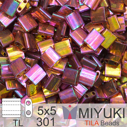 Korálky MIYUKI tvar TILA BEADS velikost 5x5mm. Barva TL 301 Dark Topaz Rainbow Gold Luster. Balení 3g.