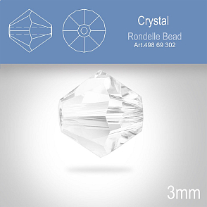 PRECIOSA Bicone (sluníčko) velikost 3mm. Barva CRYSTAL. Balení 40ks
