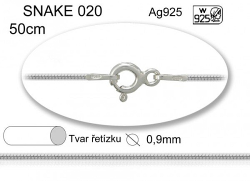 Řetízek Ag925. Ozn-SNAKE 020. Délka 50cm. Váha 3,25g. 
