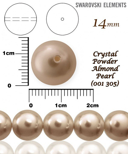 SWAROVSKI 5811 Voskované Perle barva CRYSTAL POWDER ALMOND PEARL velikost 14mm. 