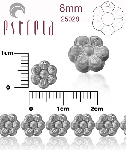 Korálky VOSKOVANÉ tvar KYTIČKA velikost 8mm. Přímý otvor. Barva 25028 (ŠEDÁ). Balení 12Ks.