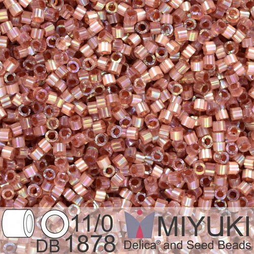Korálky Miyuki Delica 11/0. Barva Silk Inside Dyed Rose Topaz AB  DB1878. Balení 5g.