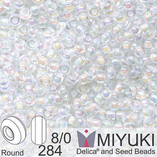 Korálky Miyuki Round 8/0. Barva 284 White Lined Crystal AB. Balení 5g