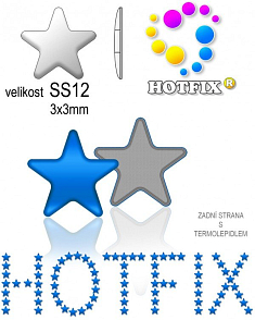 Kovové NAILHEAD HOTFIX nažehlovací polotovary. STAR Velikost SS12 (3,00-3,20mm) Tl.0,6mm. Barva 015 BRILIANTOVÁ MODRÁ (lesklá ocelová). Balení 70Ks.