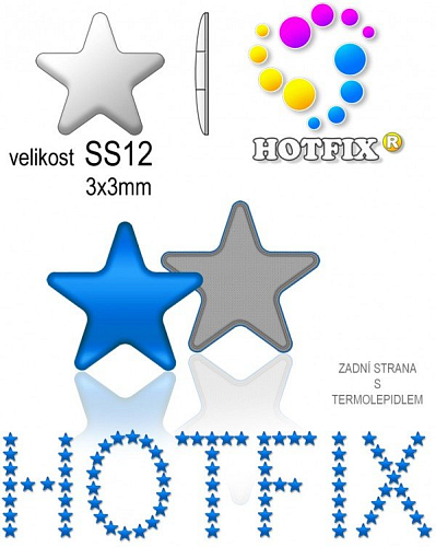 Kovové NAILHEAD HOTFIX nažehlovací polotovary. STAR Velikost SS12 (3,00-3,20mm) Tl.0,6mm. Barva 015 BRILIANTOVÁ MODRÁ (lesklá ocelová). Balení 70Ks.