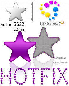 Kovové NAILHEAD HOTFIX nažehlovací polotovary. STAR Velikost SS22 (4,90-5,10mm) Tl.0,6mm. Barva 036 FIALOVÁ (lesklá ocelová). Balení 50Ks.