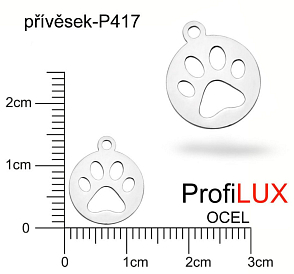 Přívěsek Chirurgická Ocel ozn-P417 Medailon s TLAPKOU velikost pr.12mm tl.1.0mm. Řada přívěsků ProfiLUX. 