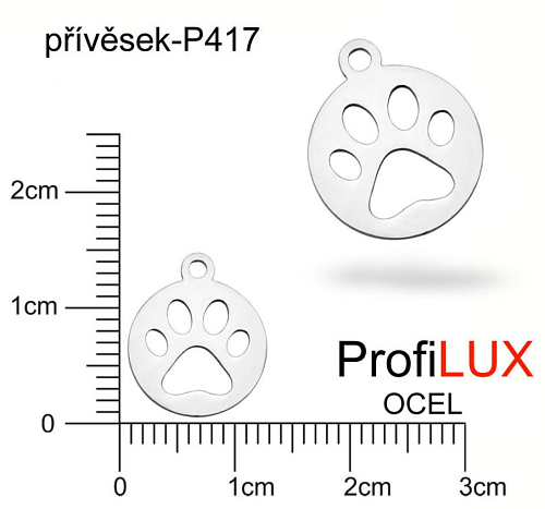 Přívěsek Chirurgická Ocel ozn-P417 Medailon s TLAPKOU velikost pr.12mm tl.1.0mm. Řada přívěsků ProfiLUX. 