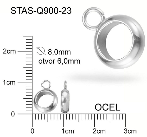 Kroužek s OČKEM  CHIRURGICKÁ OCEL ozn.-STAS-Q900-23. velikost pr.8,0mm (kroužek)  otvor 6,0mm