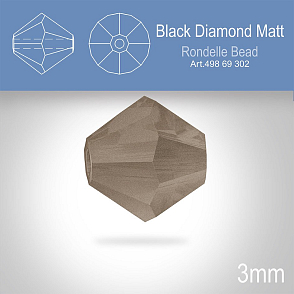 PRECIOSA Bicone (sluníčko) velikost 3mm. Barva BLACK DIAMOND MATT. Balení 40ks