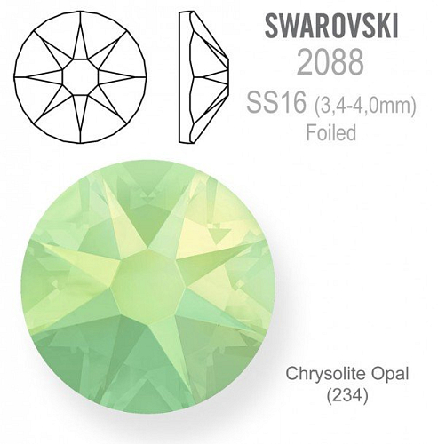 Swarovski XIRIUS FOILED 2088 velikost SS16 barva Chrysolite Opal 