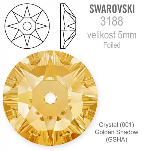 Swarovski 3188 XIRIUS Lochrose našívací kameny velikost pr.5mm barva Crystal Golden Shadow