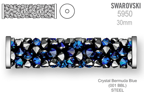 Swarovski 5950 Fine Rocks Tube barva Crystal Bermuda Blue STEEL velikost 6x30mm