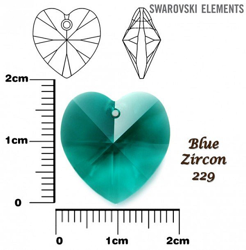 SWAROVSKI Heart Pendant barva BLUE ZIRCON velikost 18x17,5mm.