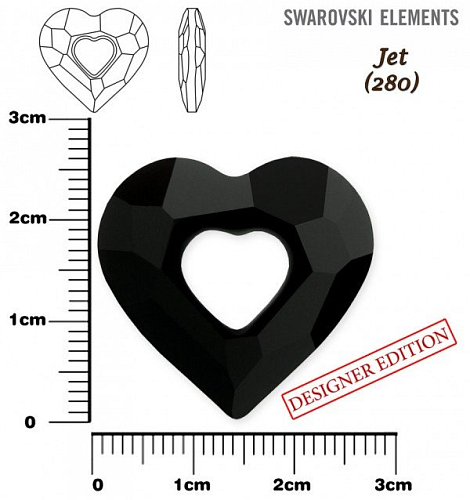 SWAROVSKI 6262 Miss U Heart barva JET velikost 26mm.