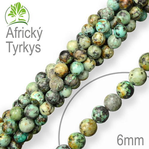 Korálky z minerálů Africký Tyrkys. Velikost pr.6mm. Balení 12Ks.