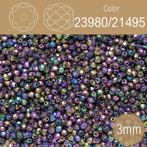 Korálky BROUŠENÉ 3mm. Barva 23980/21495  Nerůhledná s pokovem. Balení 150Ks.
